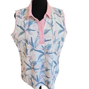 Jack Smith Womens Sleeveless Golf Polo Quick Dry Floral Athletic Top Size L